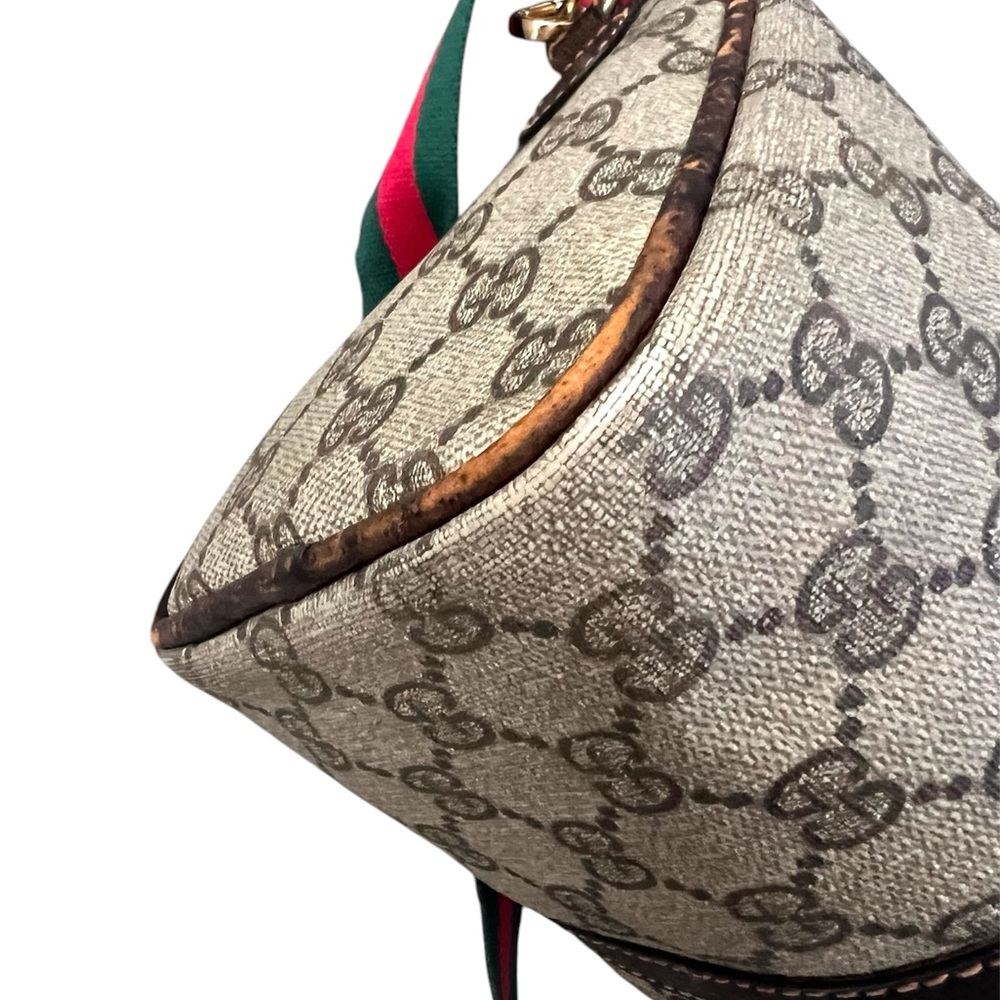 Gucci Beige GG Supreme Canvas Travel Duffle with Green-Red Stripe - Picture 9 of 13